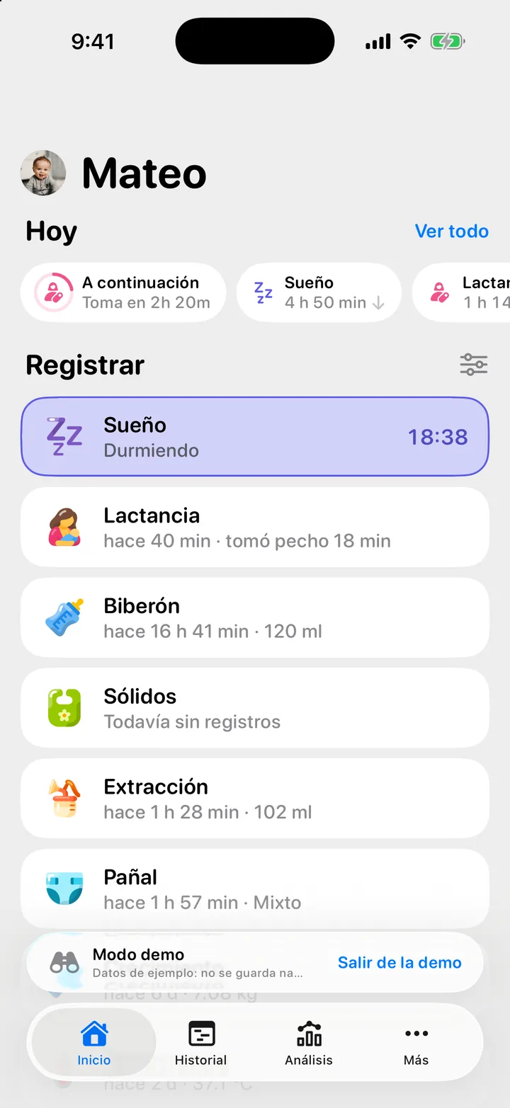 La franja Modo demo arriba de la barra de pestañas, con el botón Salir de la demo.
