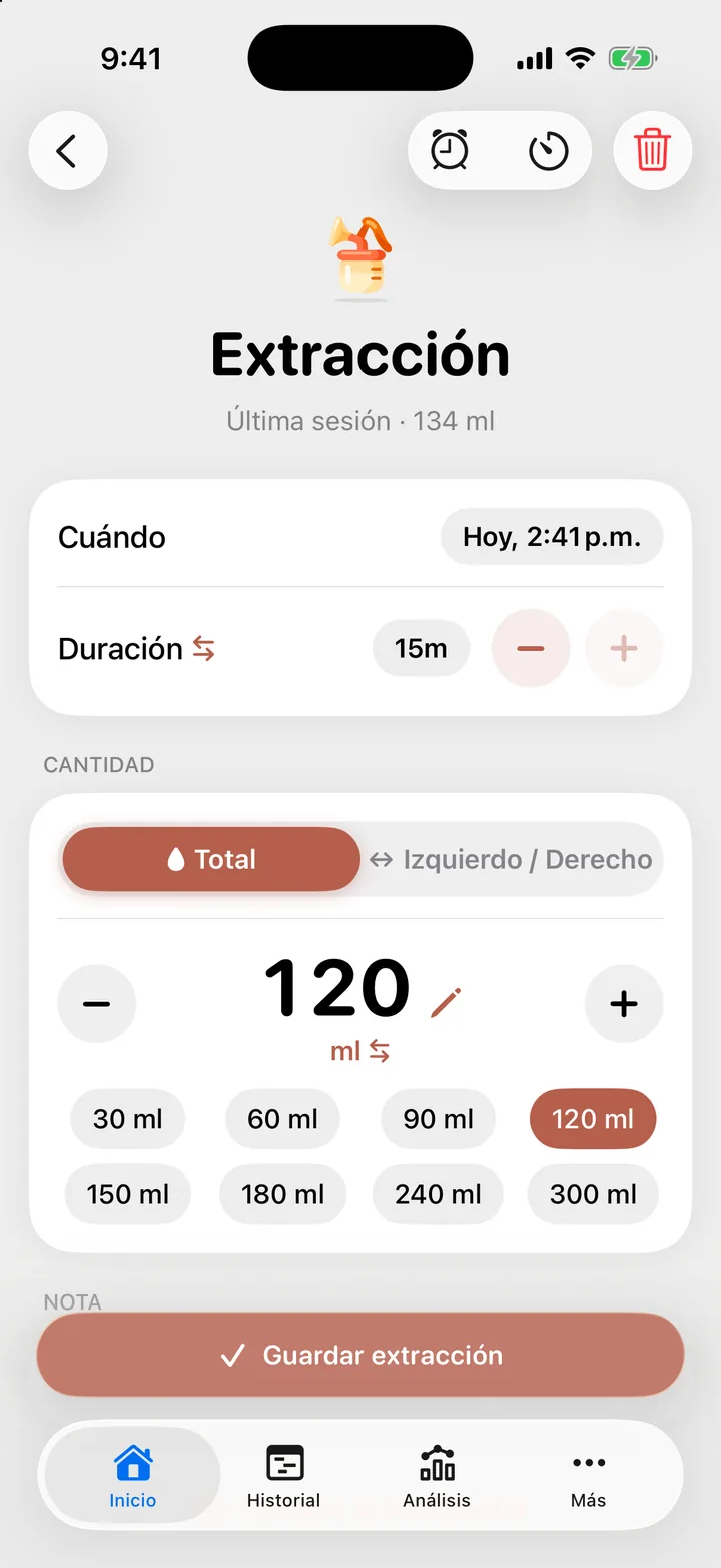 El formulario Extracción en ingreso manual, con las filas Cuándo y Duración y la cantidad.